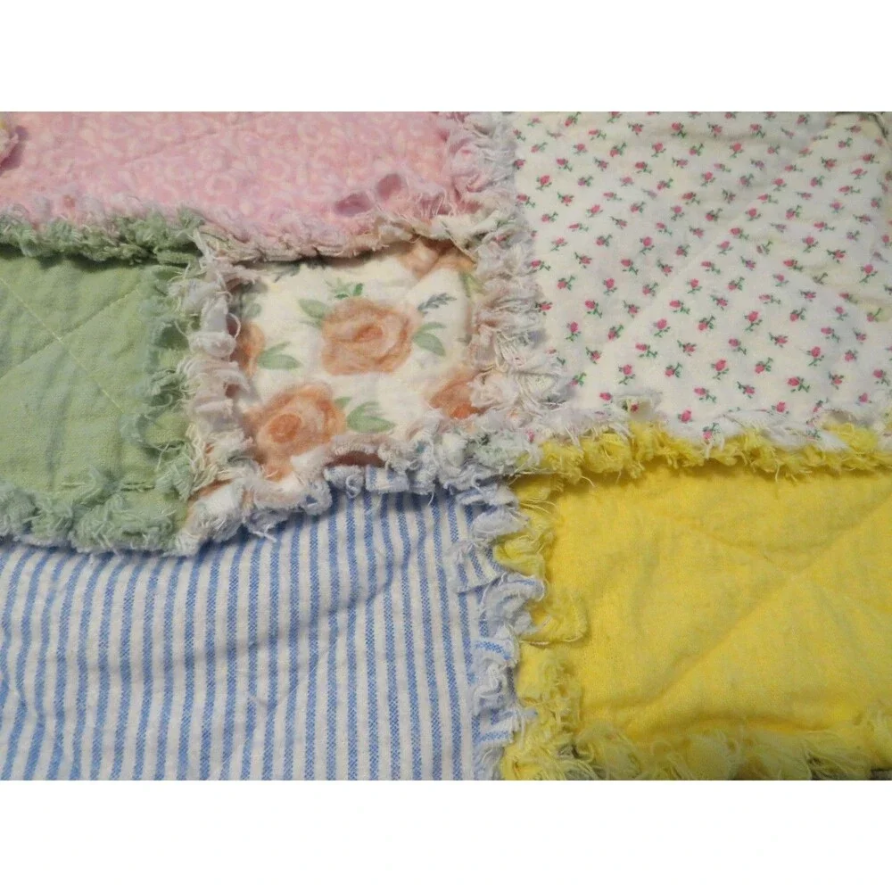 Flannel Rag Quilt With Batting, 50 X 44, Floral Scrappy Rag Quilt Throw